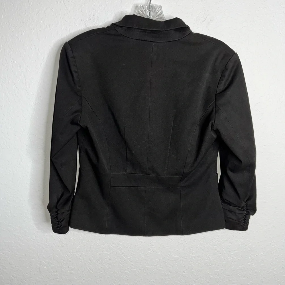 Express Blazer Jacket Women Size 6 Black Button 3/4 Ruched Sleeve Coat  R